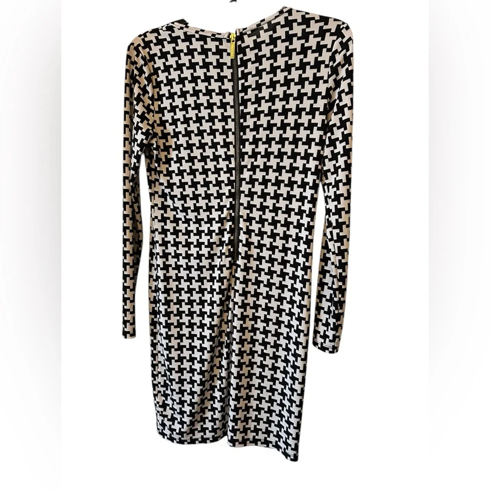 Michael Kors‎ Black and White Houndstooth Dress Size XS Zip Back Gold Hardware